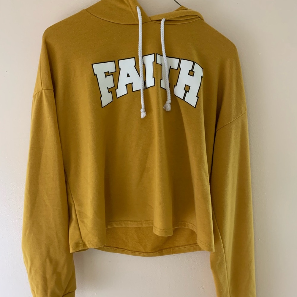 Yellow FAITH cropped hoodie